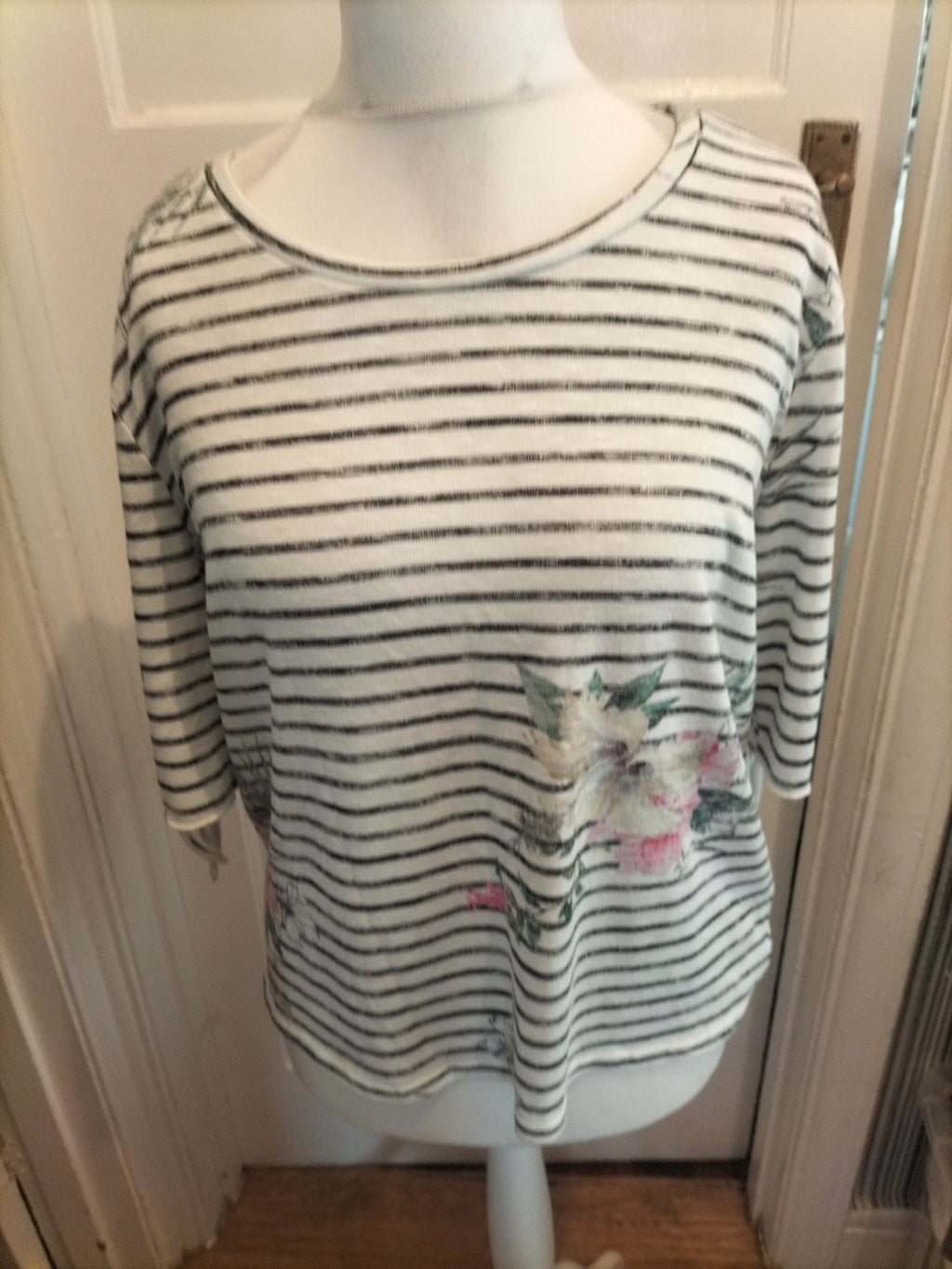 Ladies Debenhams Size 14 Striped Floral Blouse