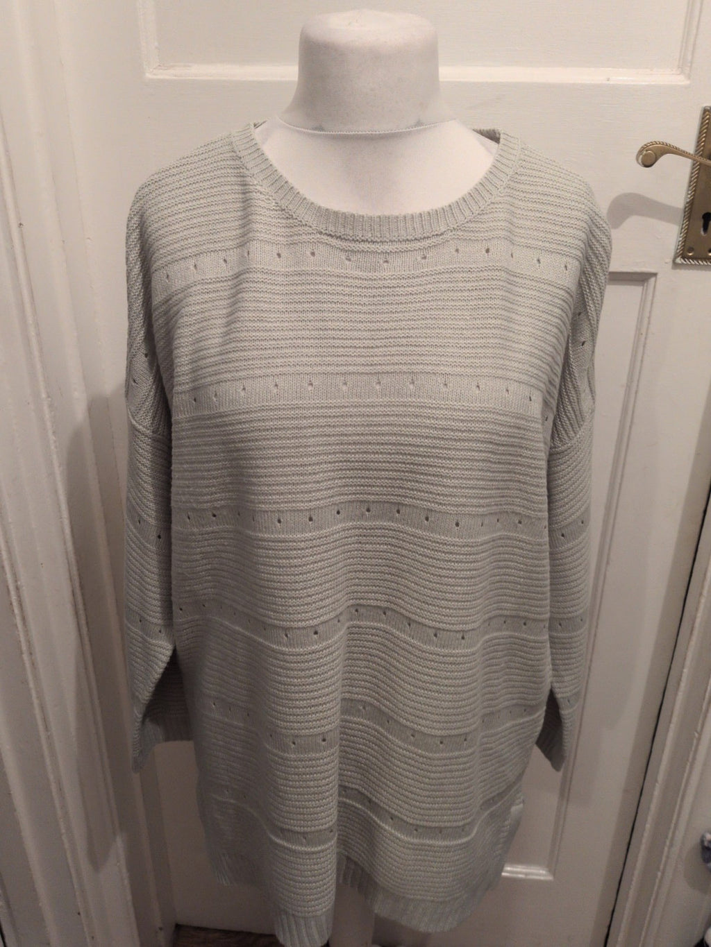 Ladies Peacocks Large Grey Beige Ribbed Pullover Jumper