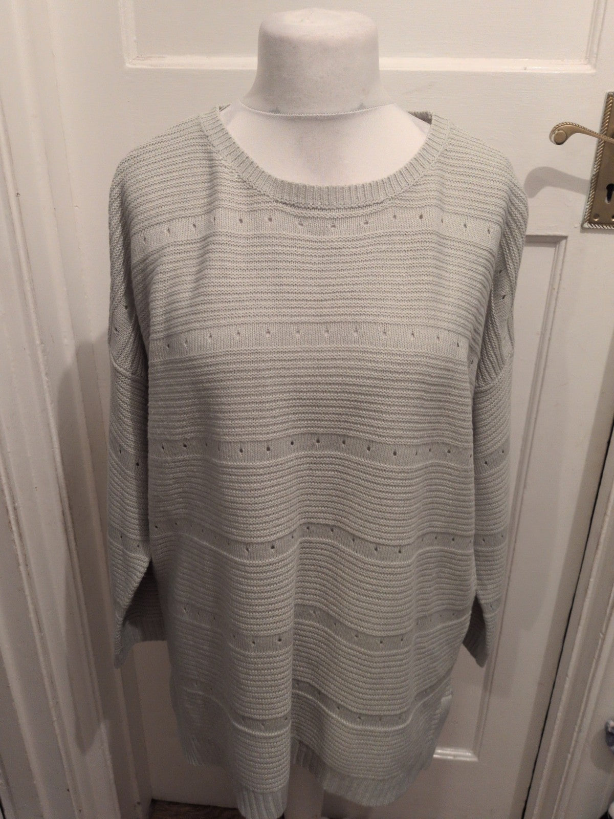 Ladies Peacocks Large Grey Beige Ribbed Pullover Jumper