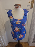 Ladies Primark Size 10 Blue Floral Bow Detail Sleeveless Tshirt