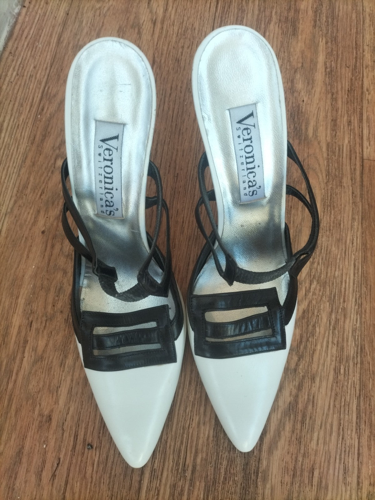 Ladies Veronica's Size Eu 40 White And Black High Heel Slip On