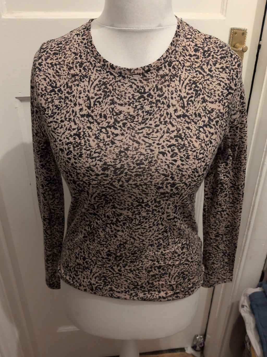 Marks And Spencers 10 Brown And Black Long Sleeve Blouse