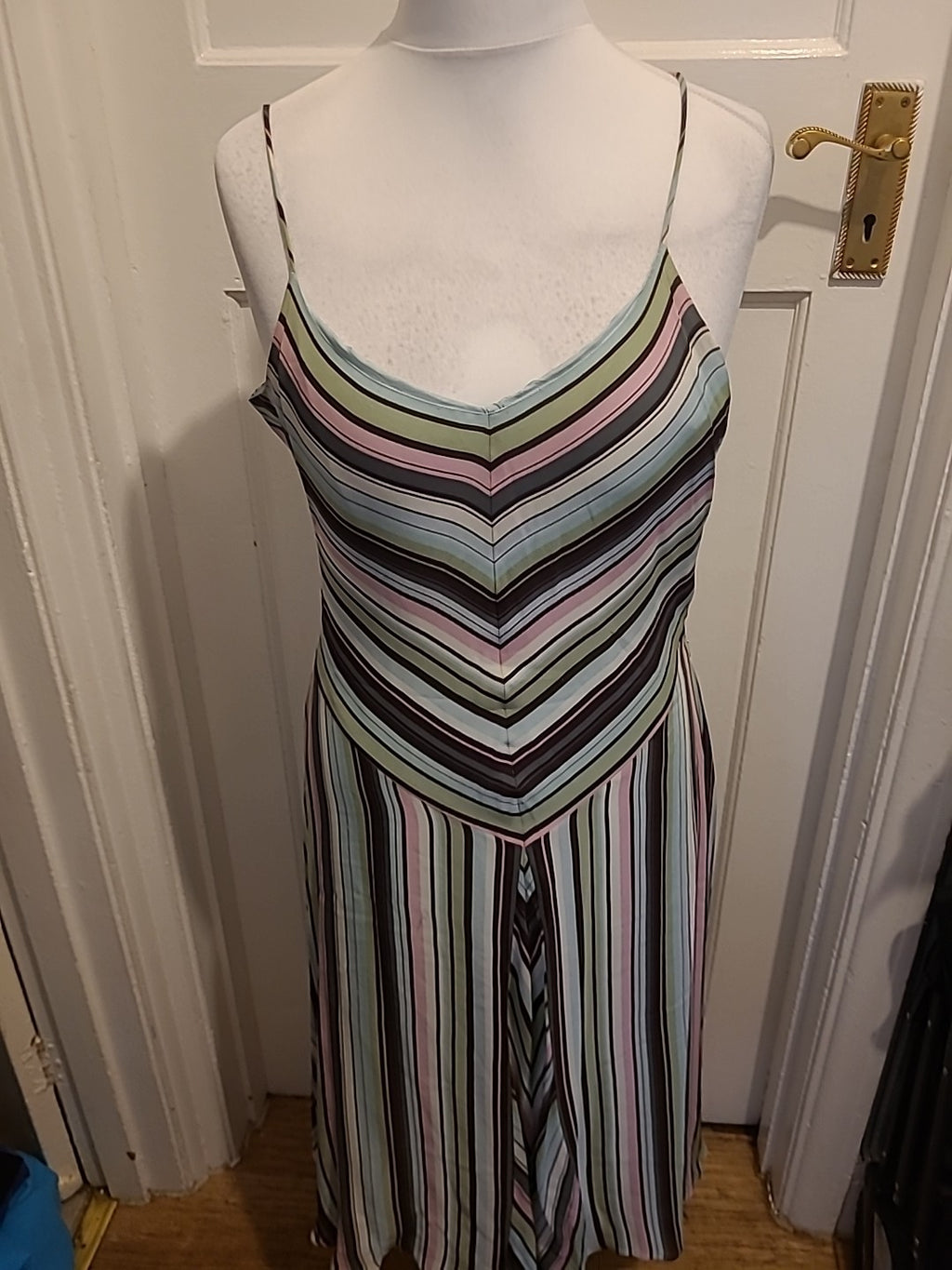Ladies Size Small Multicoloured Striped Sleeveless Dress(Small Hole In Lining)
