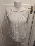 George 14 White Short Sleeve Lacey Hems Blouse
