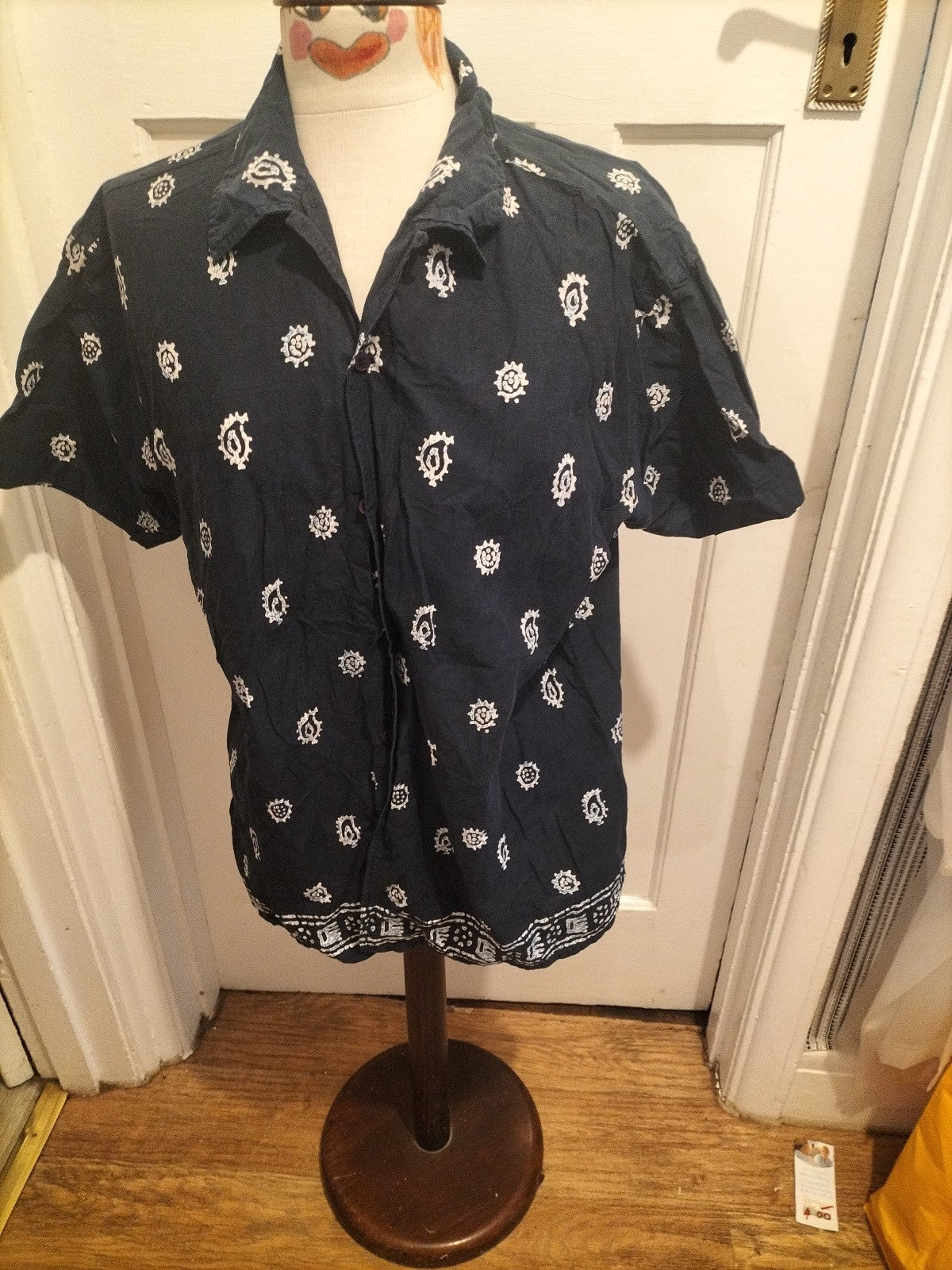 Mens Whispering Smith Size XL Navy/White Patterned Shirt