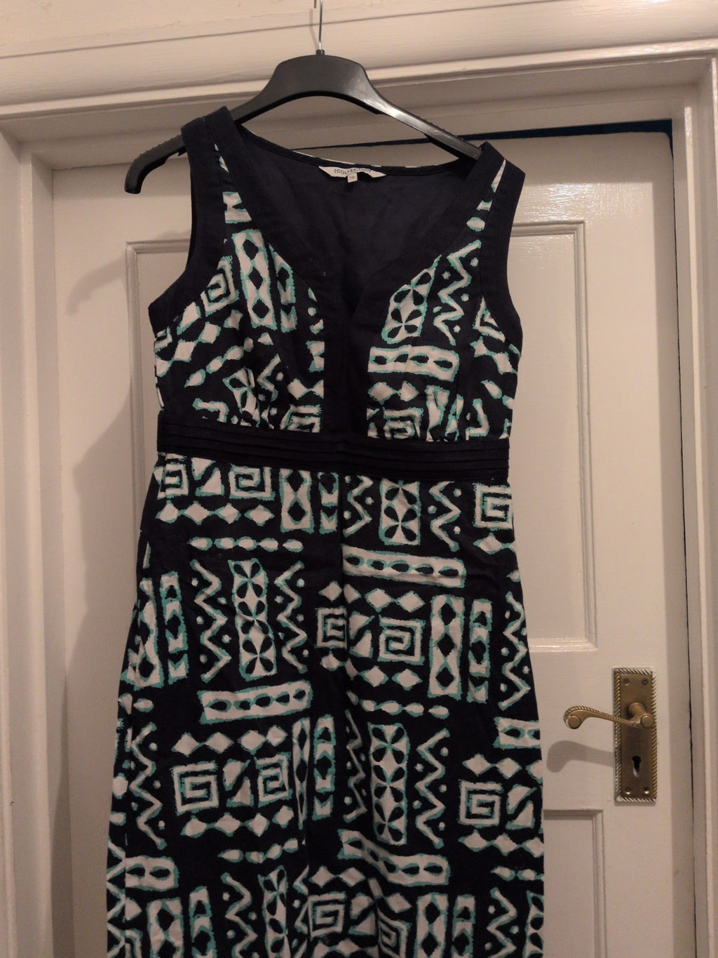 Debenhams 10 Navy Turquoise And White Sleeveless Dress