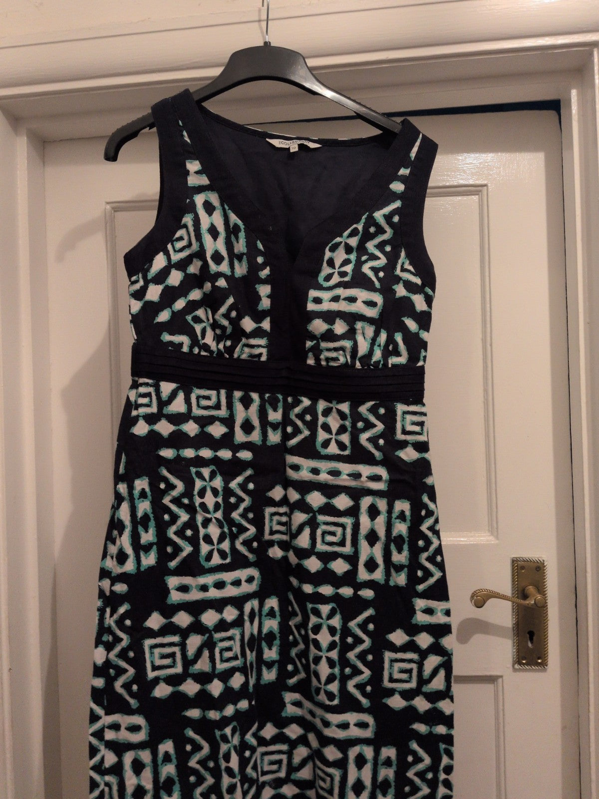Debenhams 10 Navy Turquoise And White Sleeveless Dress