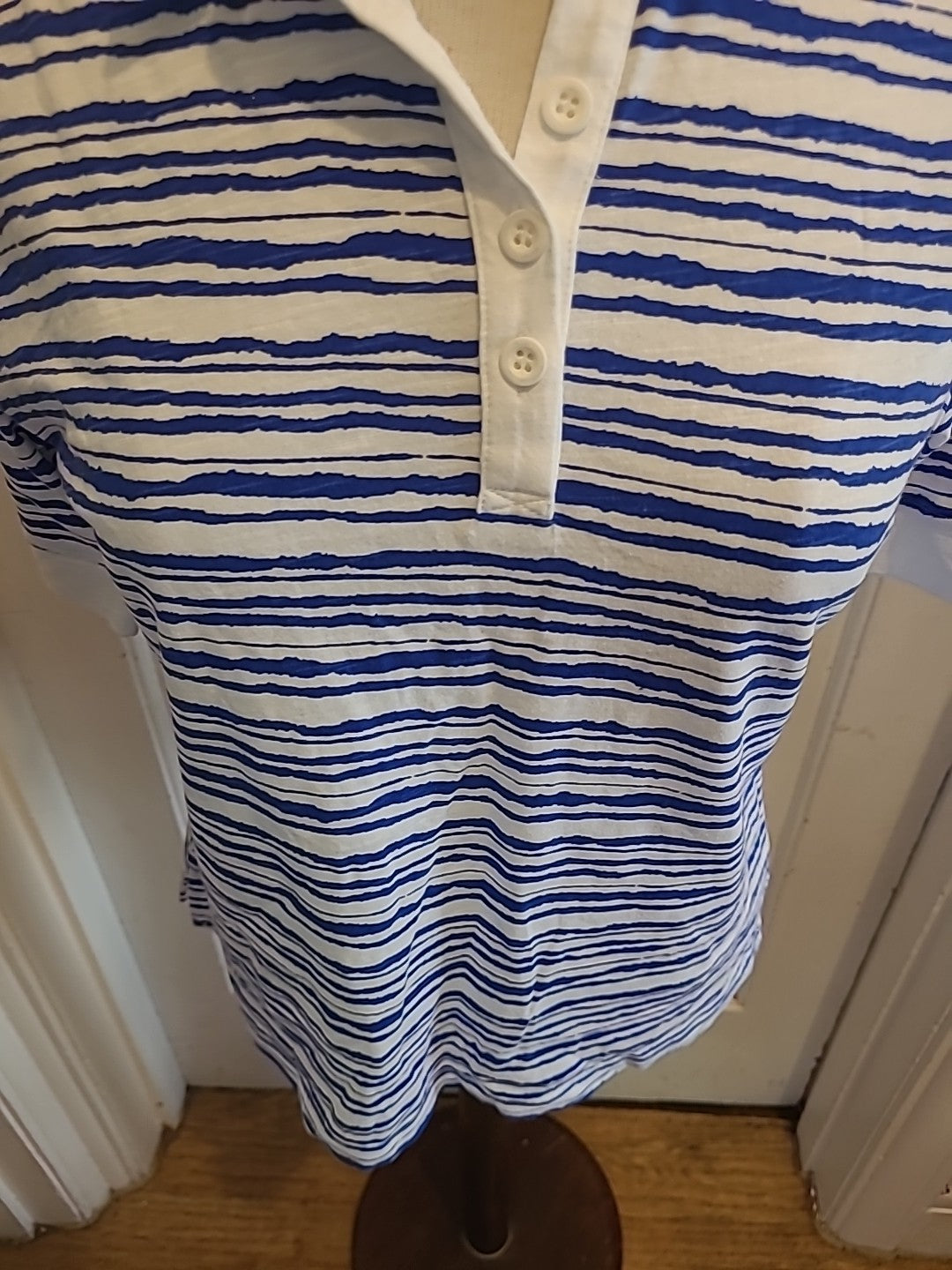 Mens Lark Size Medium Blue White Short Sleeved Polo