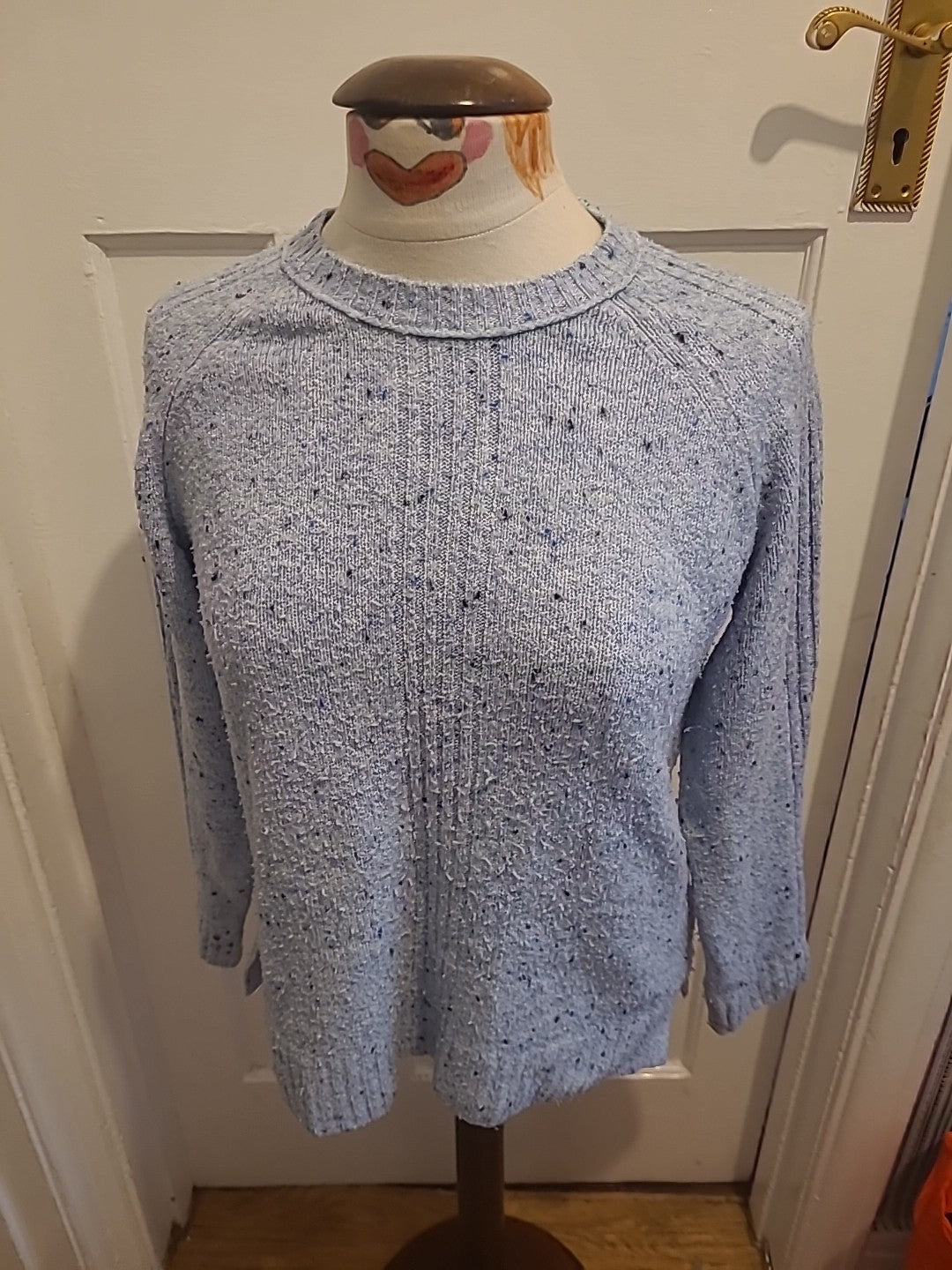Ladies Marks And Spencer Size Small Blue With Black Flecks Long Sleeved Pullover