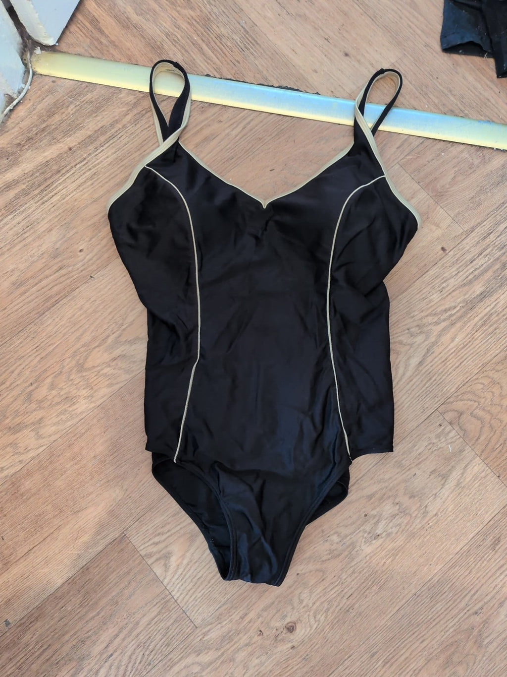 16-18 Black With Gold Trim Padded Swimsuit