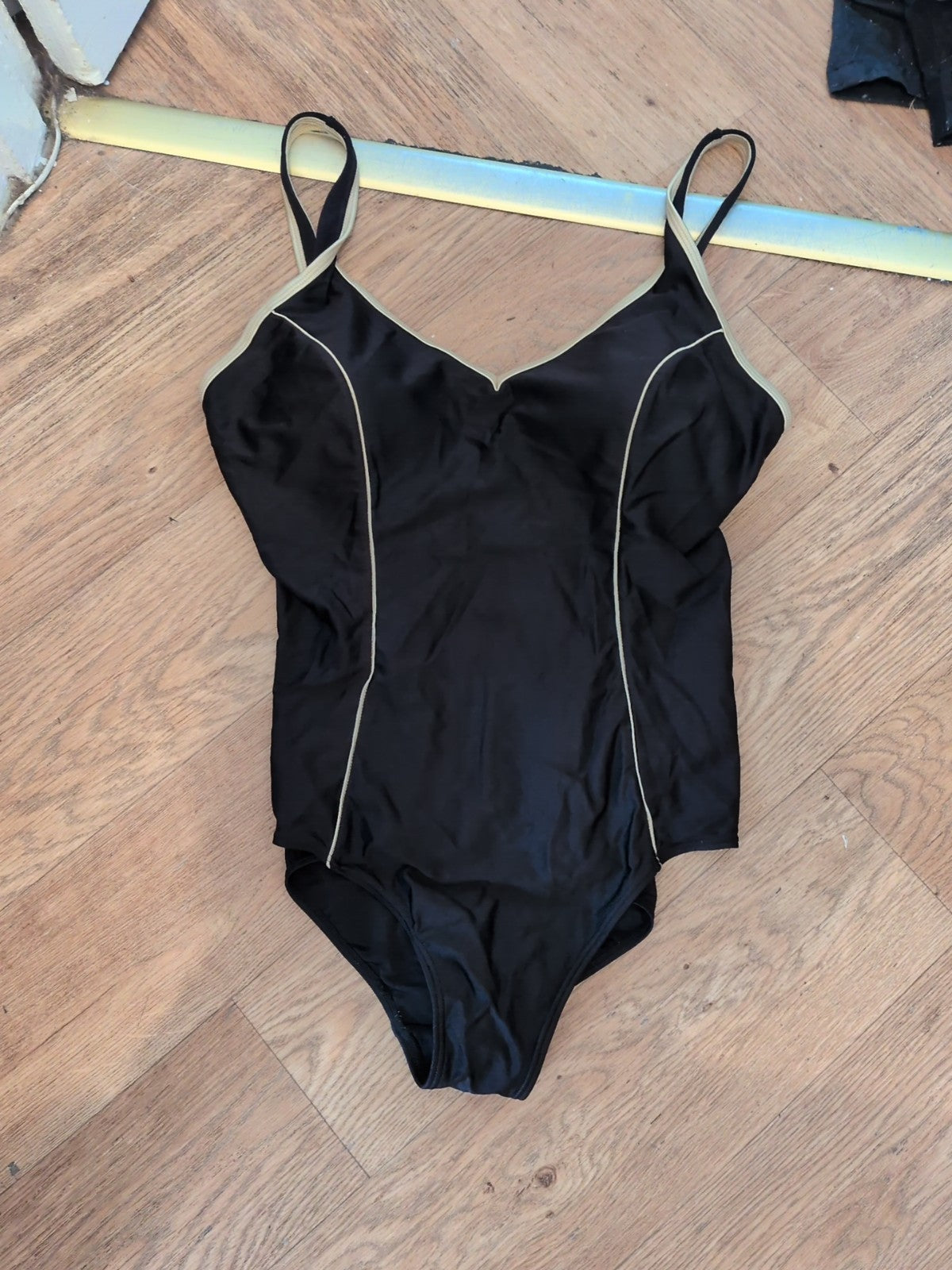 16-18 Black With Gold Trim Padded Swimsuit