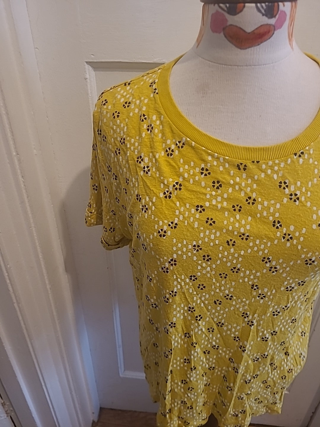 Ladies Per Una Size 10 Yellow/White/Black Short Sleeved Tshirt