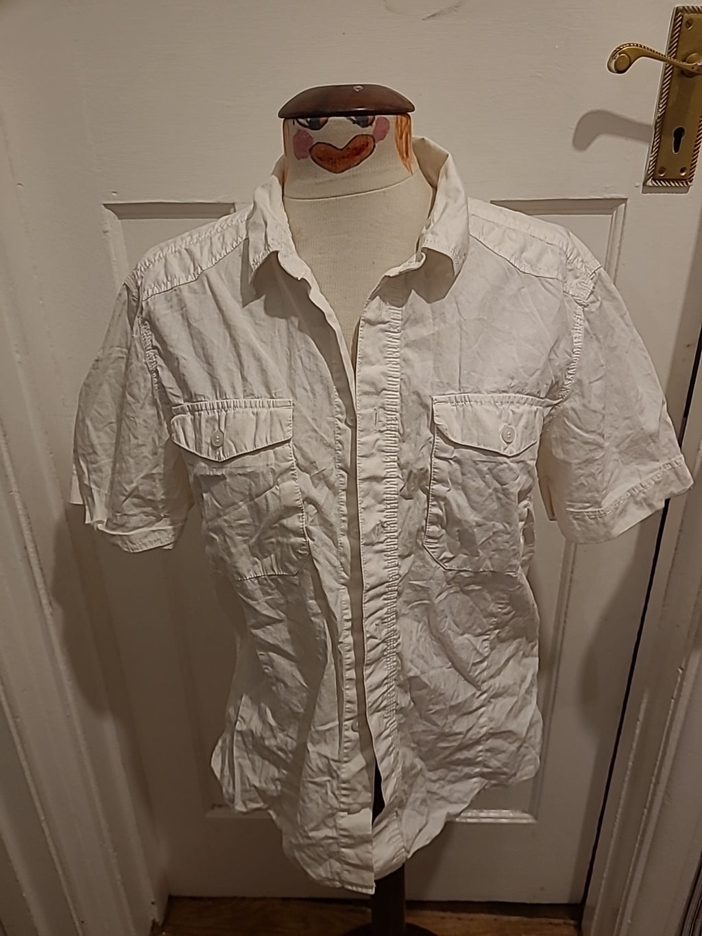 Ladies Divided Size Medium White Short Sleeved Buttoned Shirt