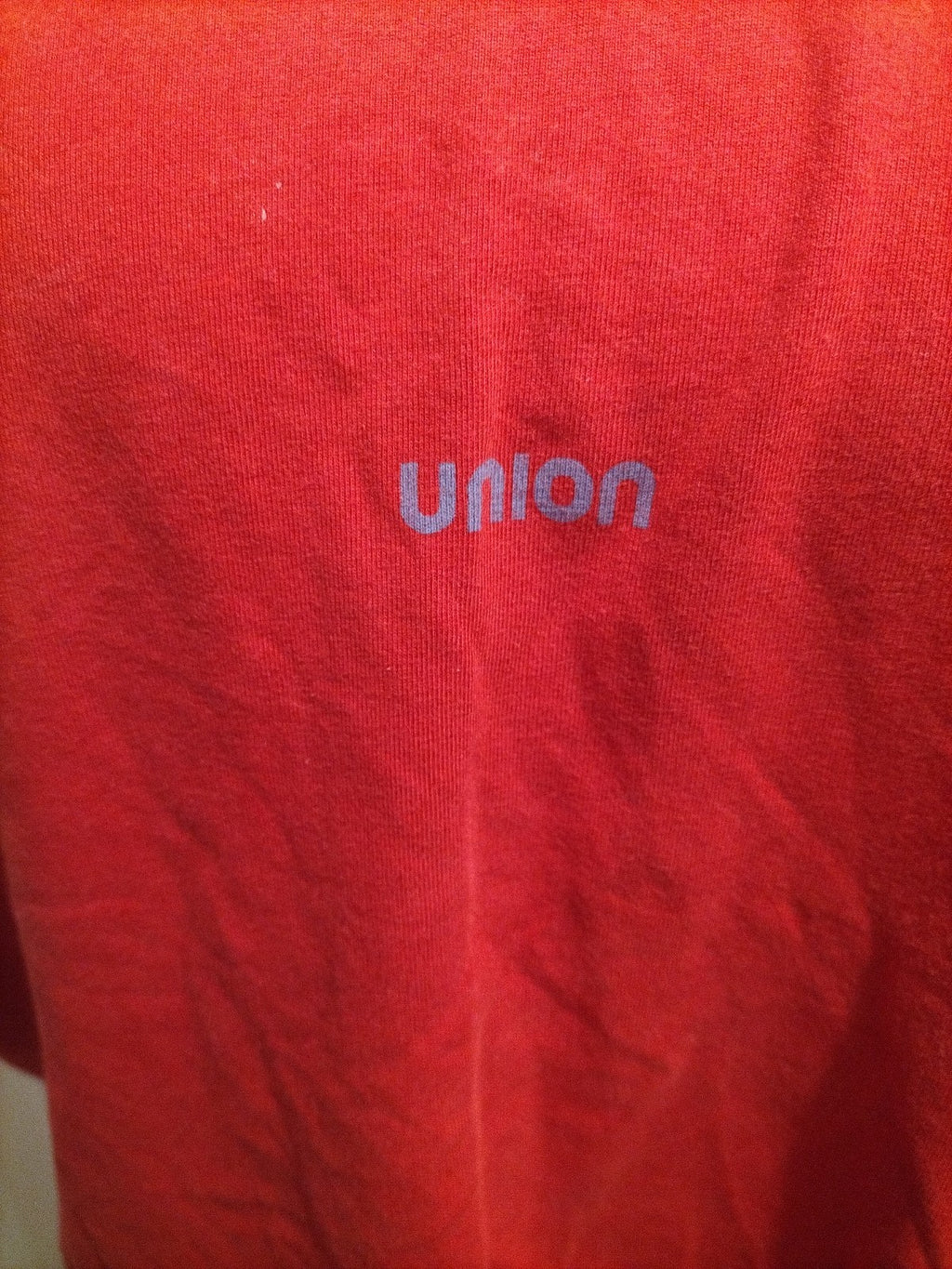 Mens Union Size Large Pure Cotton Red With Blue Trim Short Sleeved Tshirt