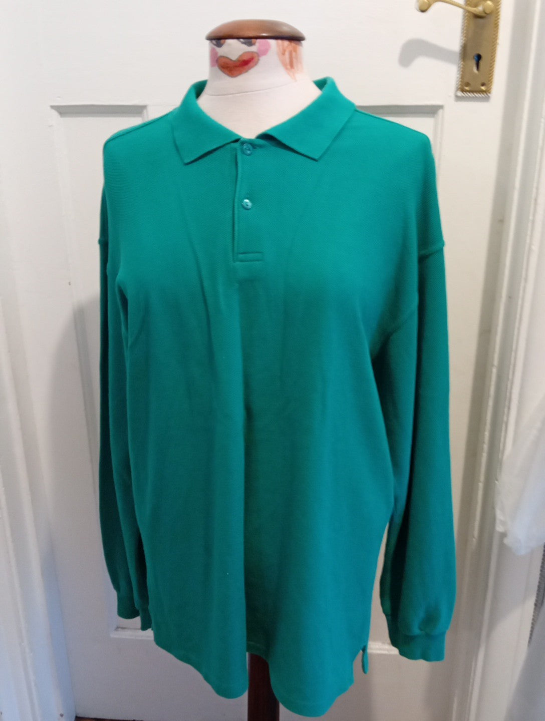 Mens St Michael Size Large Green Long Sleeved Polo