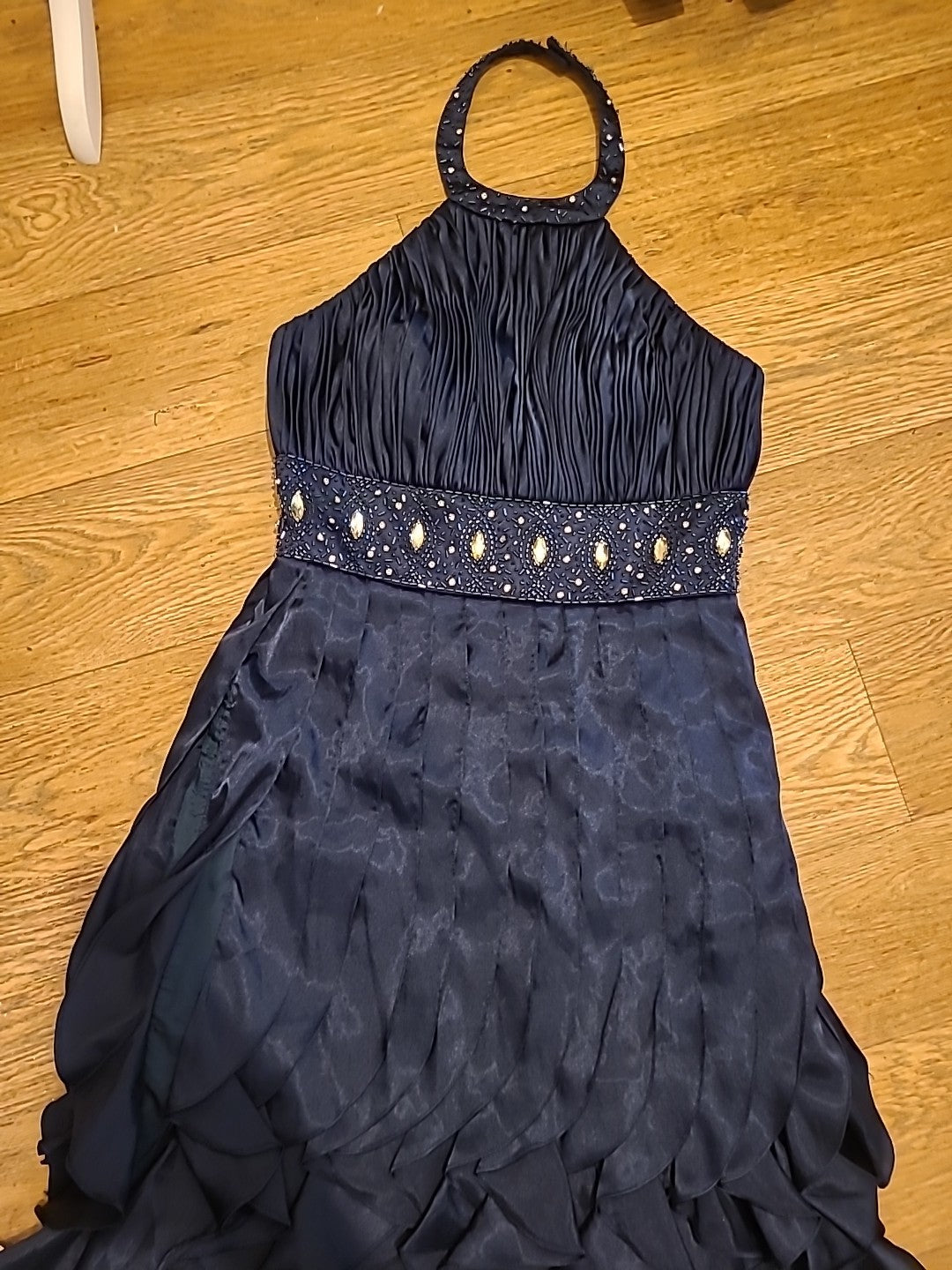 Ladies JS Boutique Size 8 Navy Cold Shoulder Strapless Dress