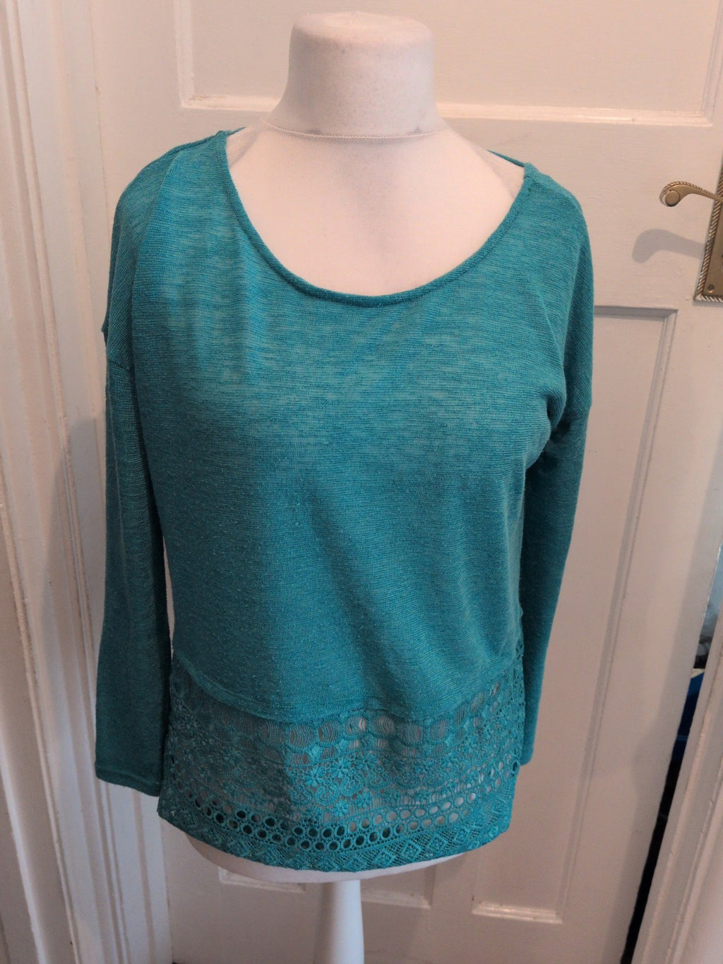 Next 10 Teal Lacey Long Sleeve Cross Cross Back Blouse