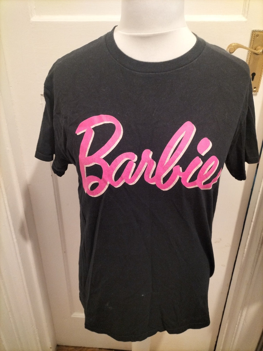 Ladies Barbie Size 10 Black And Pink Tshirt