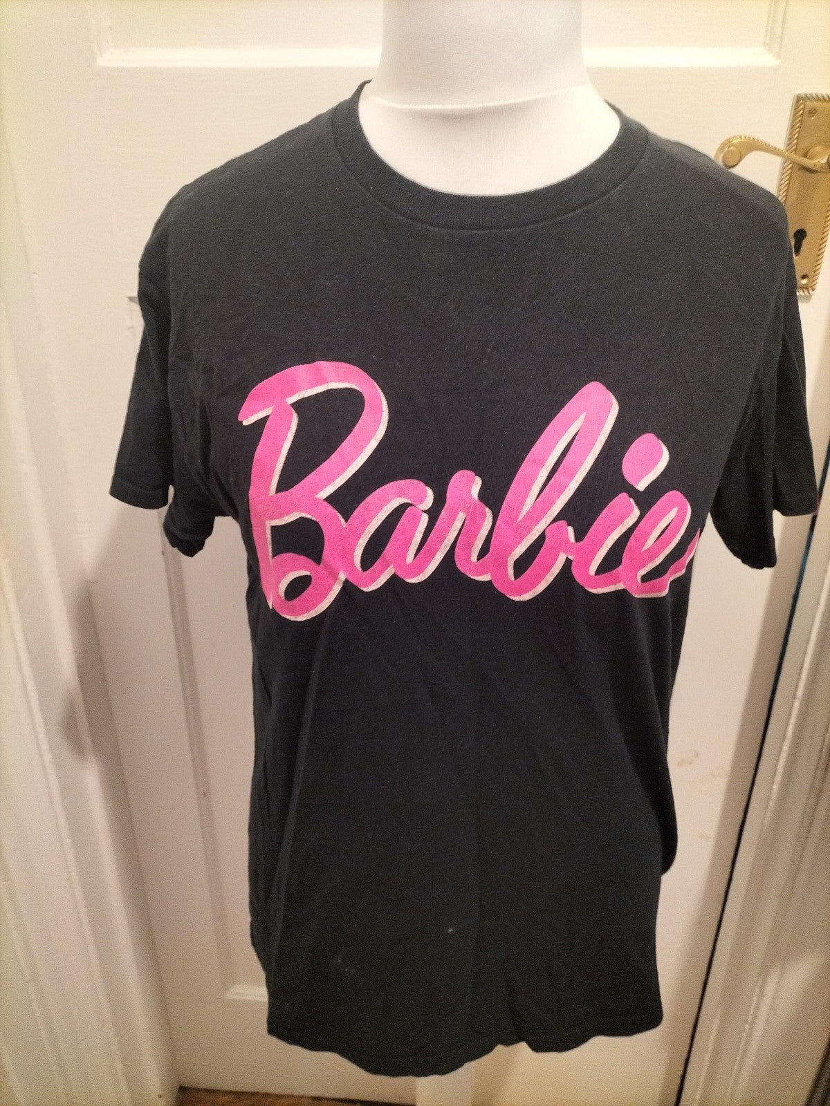 Ladies Barbie Size 10 Black And Pink Tshirt