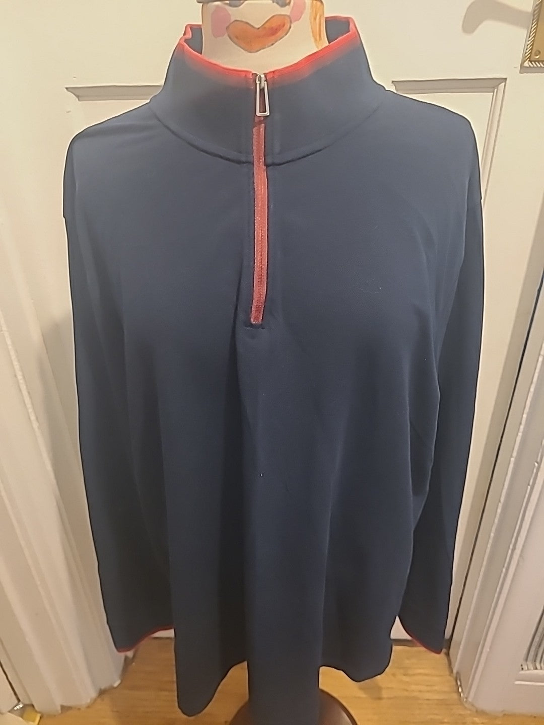 Mens M&S Size 2XL Navy With Red Trim Long Sleeved Polo