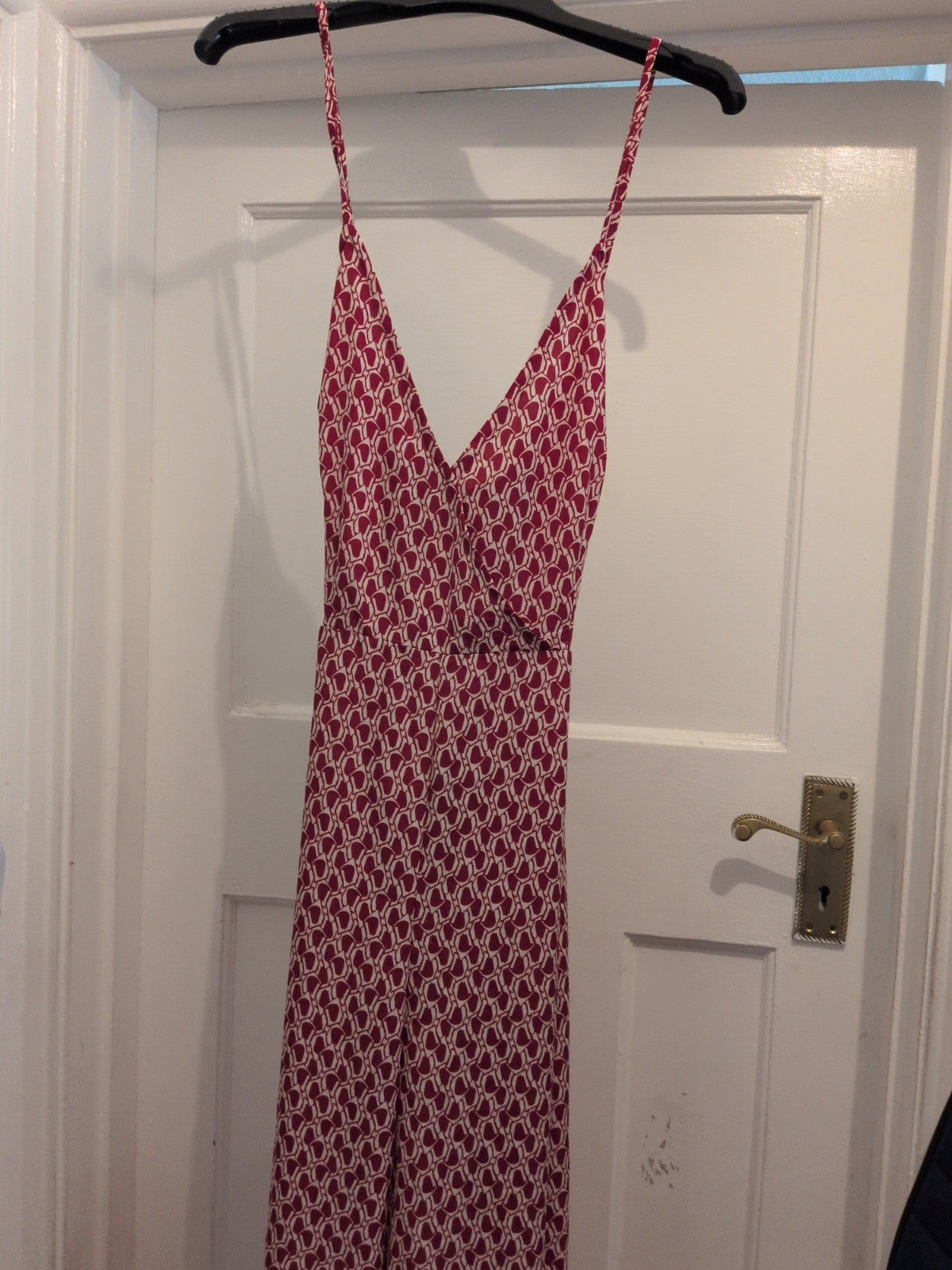 Shein M Red And White Sleeveless Jumpsuit