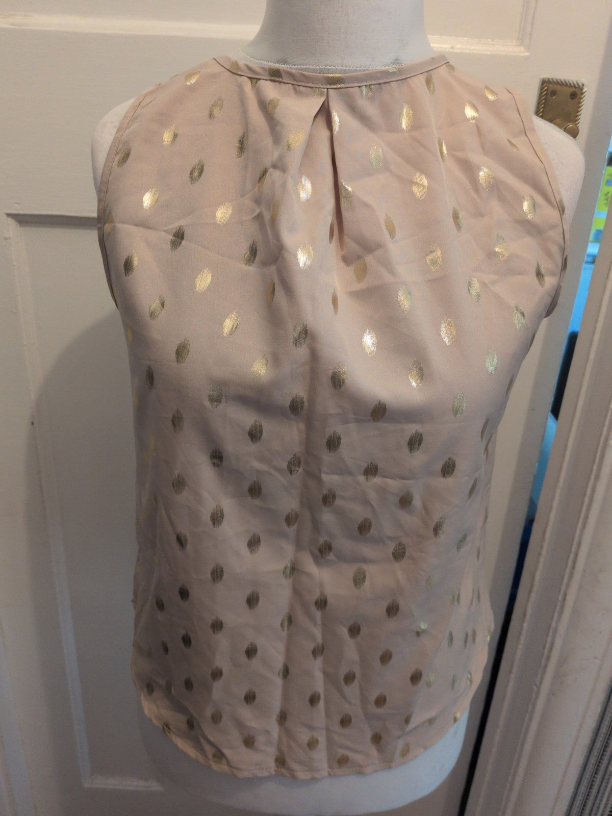Shein Large Beige And Gold Patterned Sleeveless Blouse