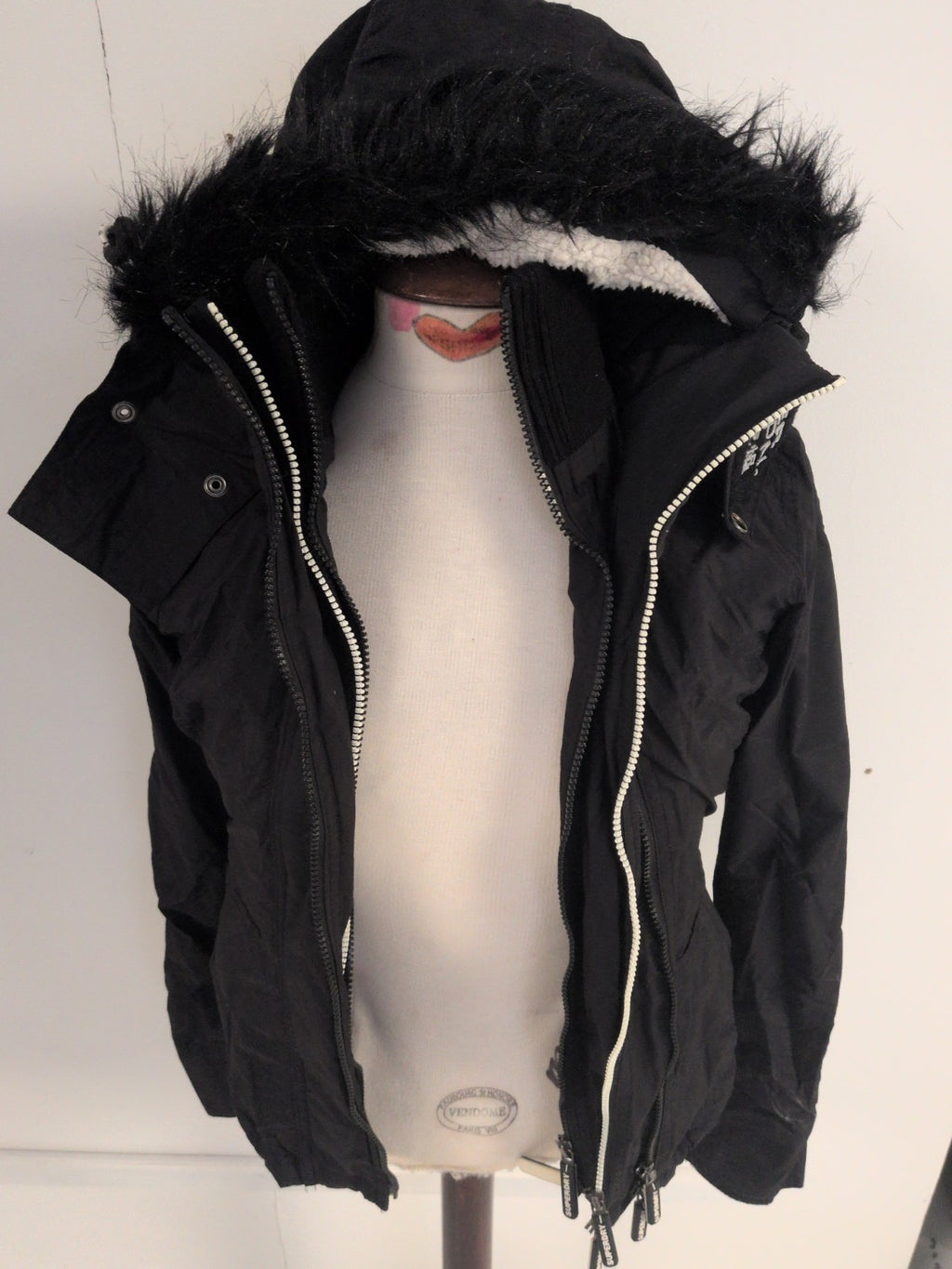 Superdry 2XS Black "Wind Attacker" Fleece Lined Coat