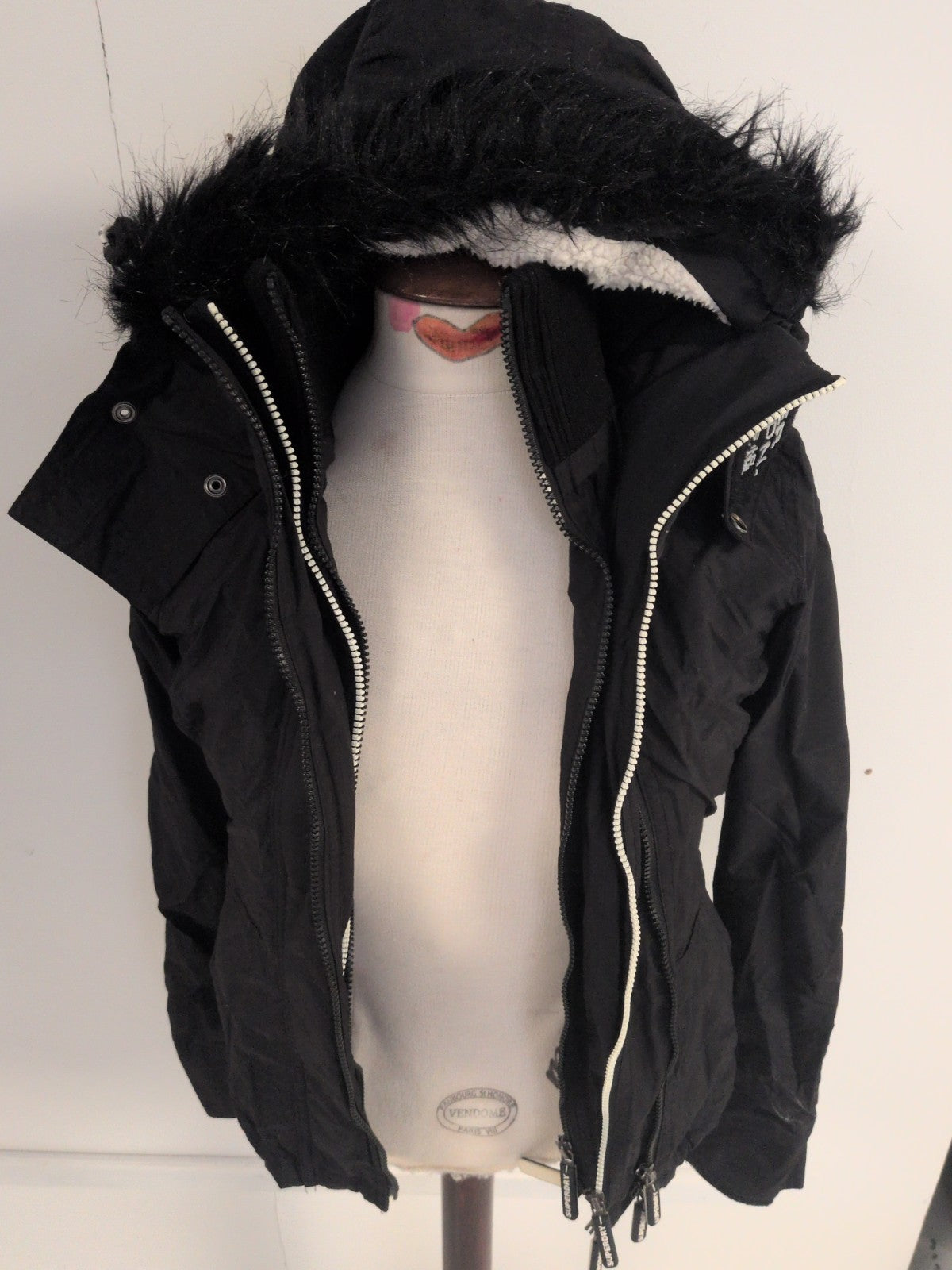 Superdry 2XS Black "Wind Attacker" Fleece Lined Coat