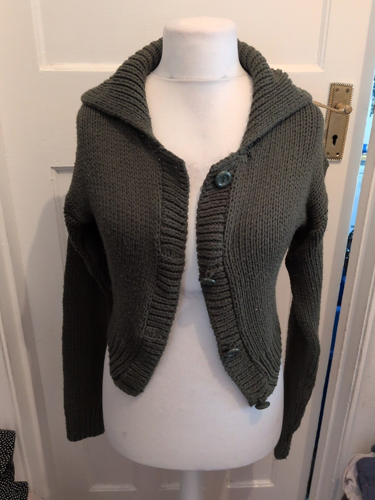 Prettylittlething Xs Dark Green Knit Cardigan