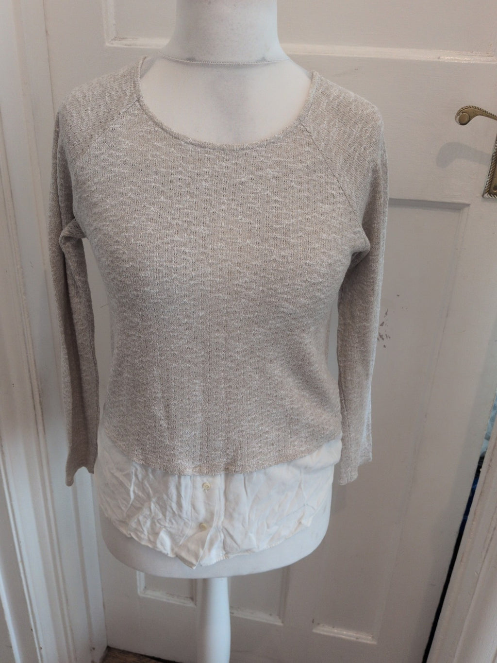 M&S 10 Oatmeal Long Sleeve Blouse