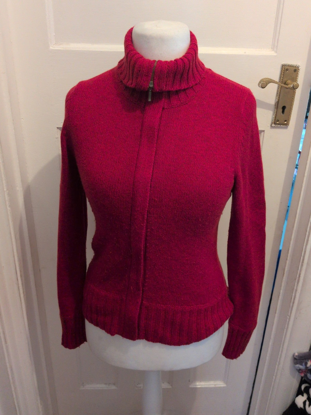 Marks And Spencer 10 Red High Neck Full Zip Jumper With Cashmere