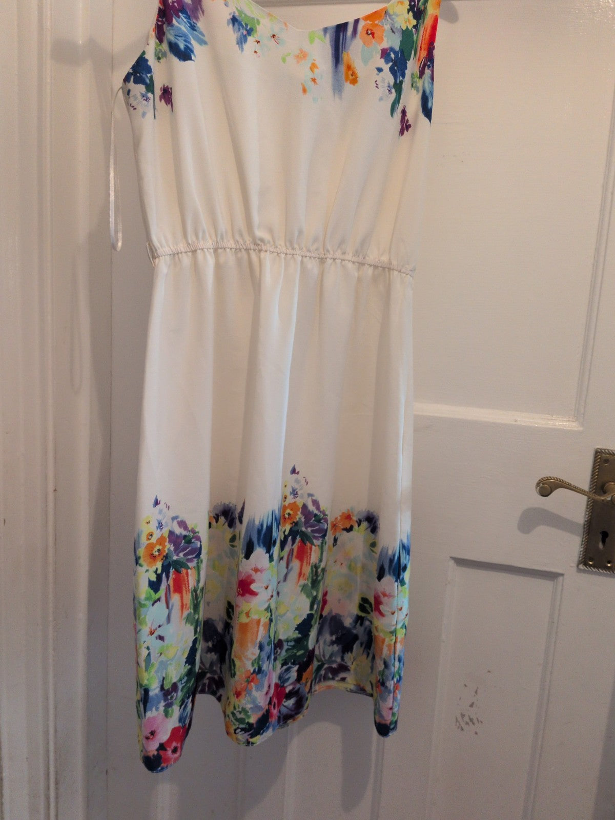 Ladies Primark 10 Ivory With Multi Flowers Sleeveless Dress