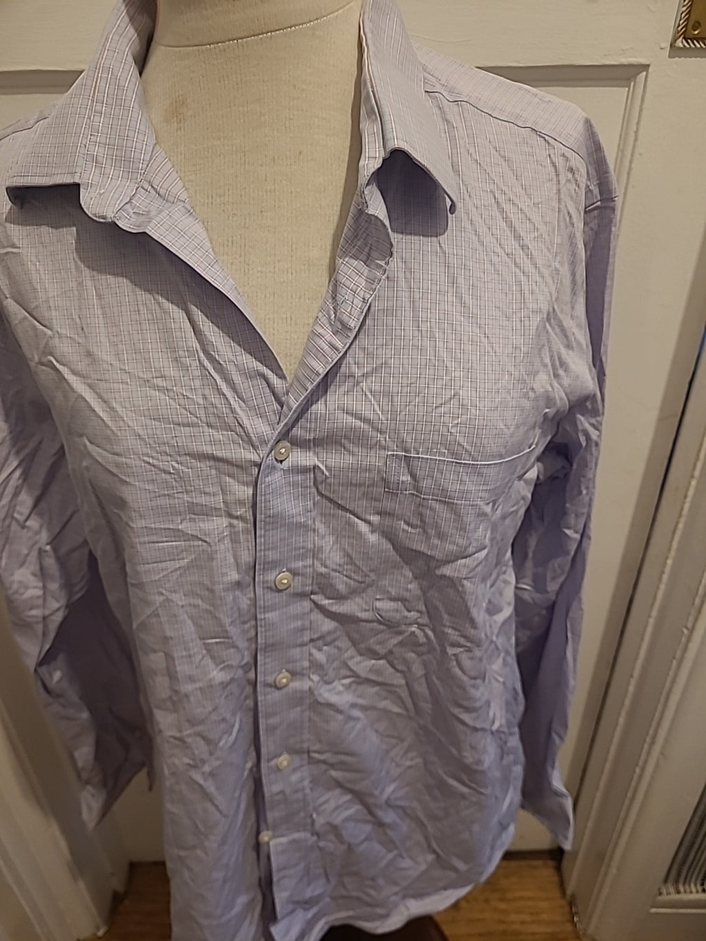 Mens Kirkland Size 16.5" Custom Fit Blue Red Check Long Sleeved Shirt