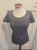 Ladies Paraphrase Size 12 Grey Detailed Short Sleeved Back Buttoned Blouse