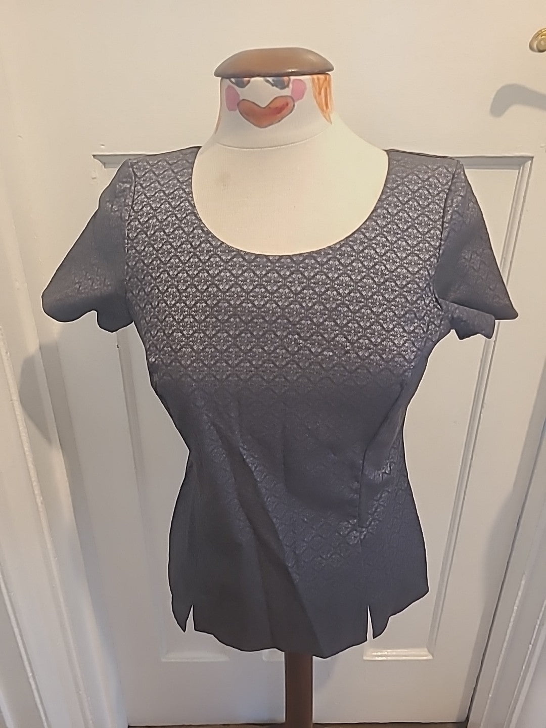 Ladies Paraphrase Size 12 Grey Detailed Short Sleeved Back Buttoned Blouse