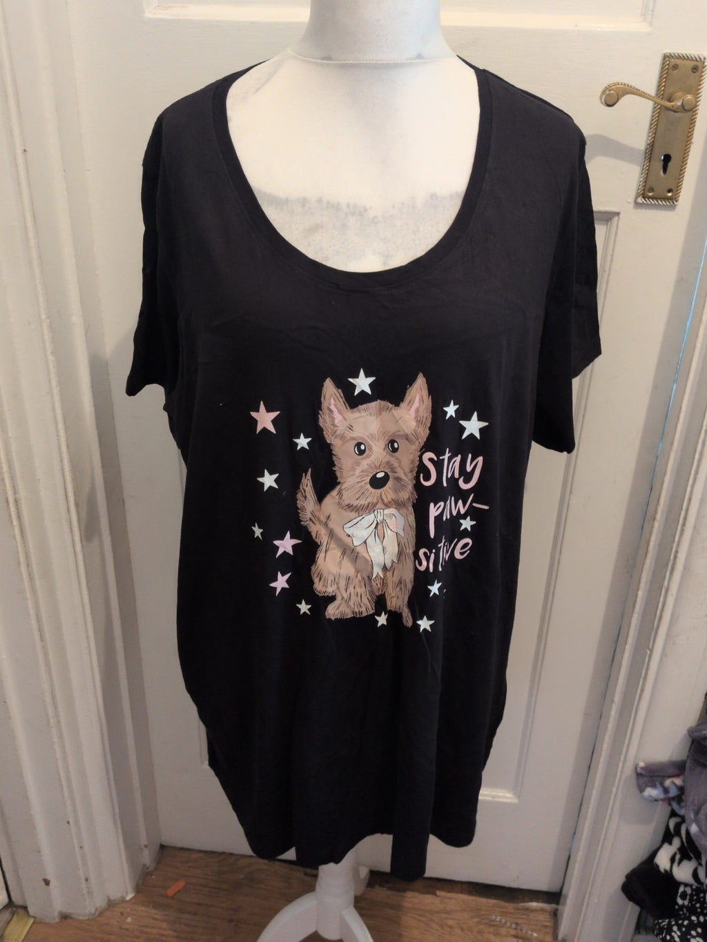 Yours 26-28 Black Print Dog Short Sleeve Pyjama Dress Top