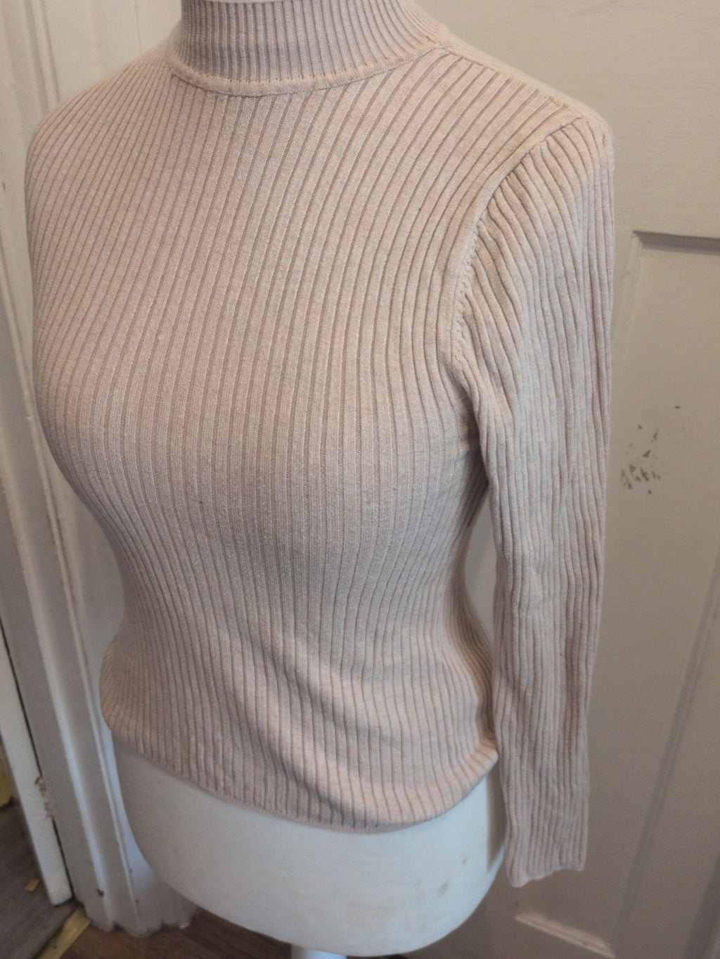 Ladies Primark Small Beige Rib Long Sleeve High Neck Jumper
