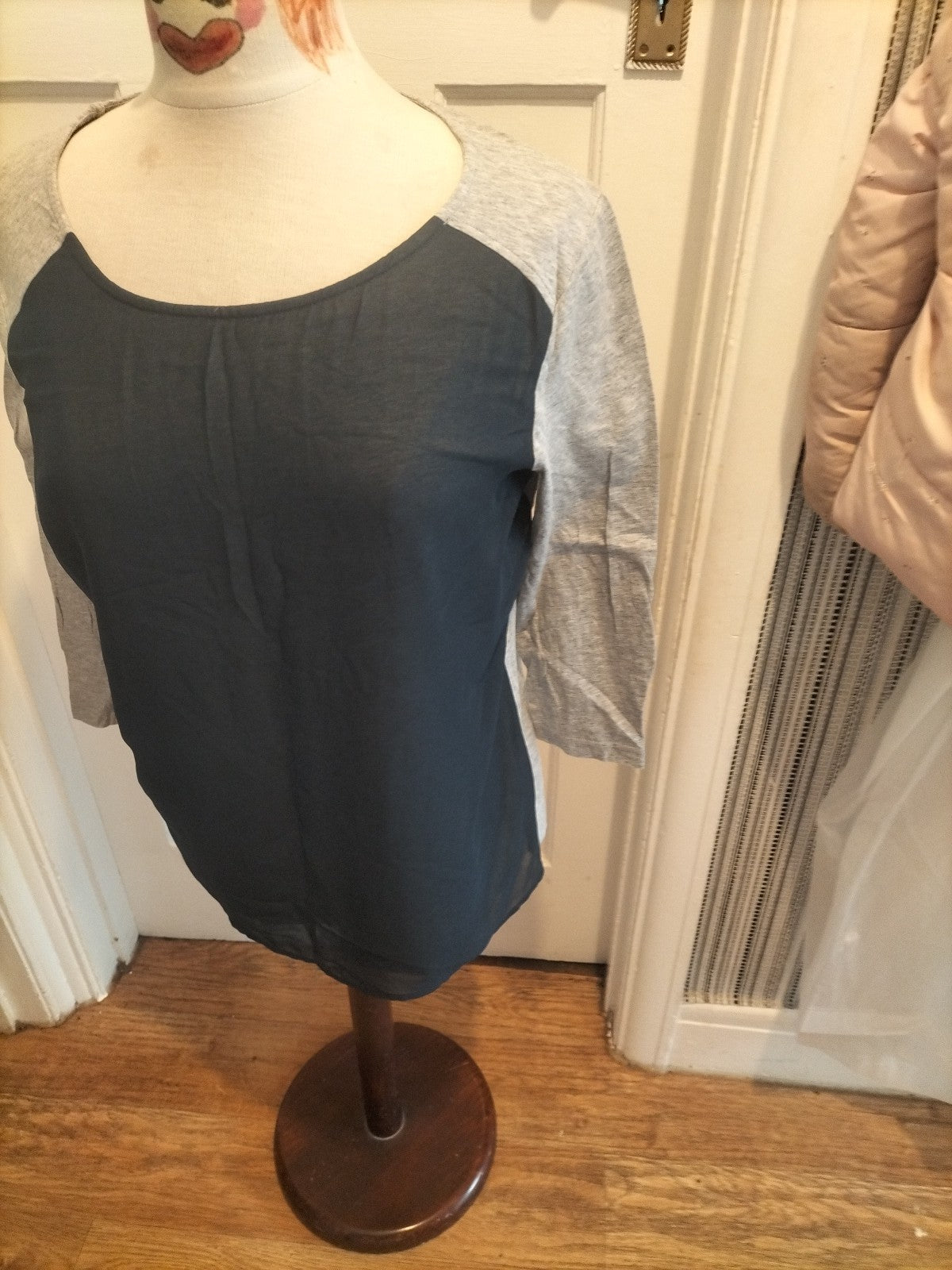 Ladies Crew Clothing Size 10 Navy Grey Long Sleeved Tshirt