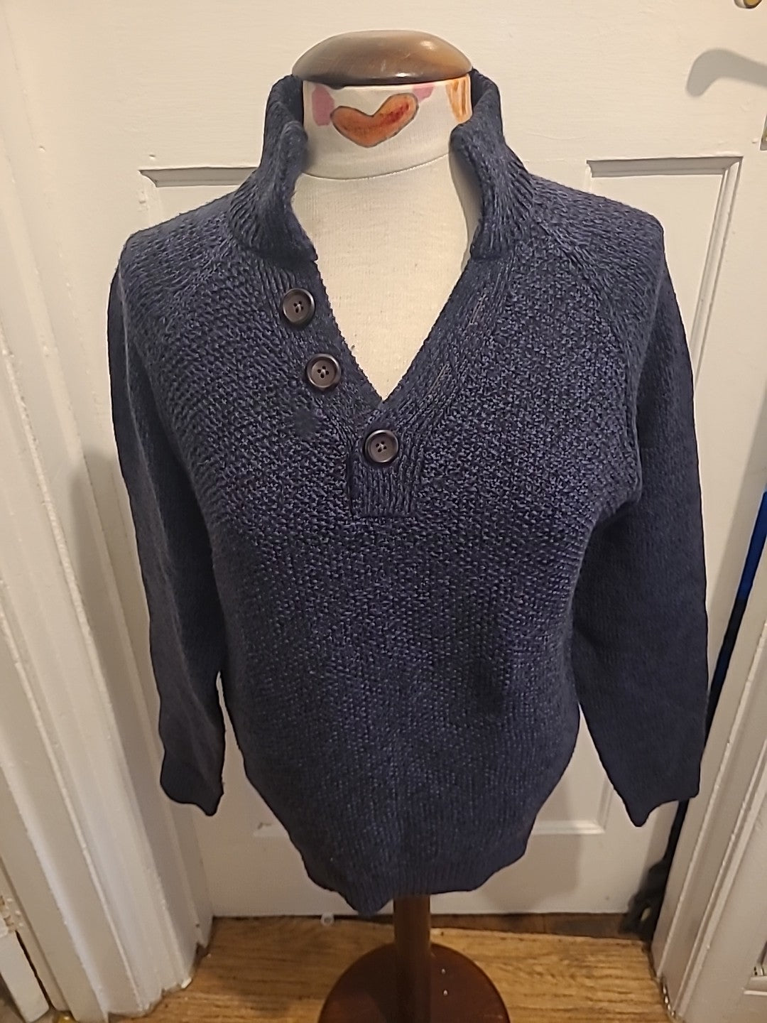Mens Next Size Small Navy Fleck Long Sleeved Pullover Jumper High Neck