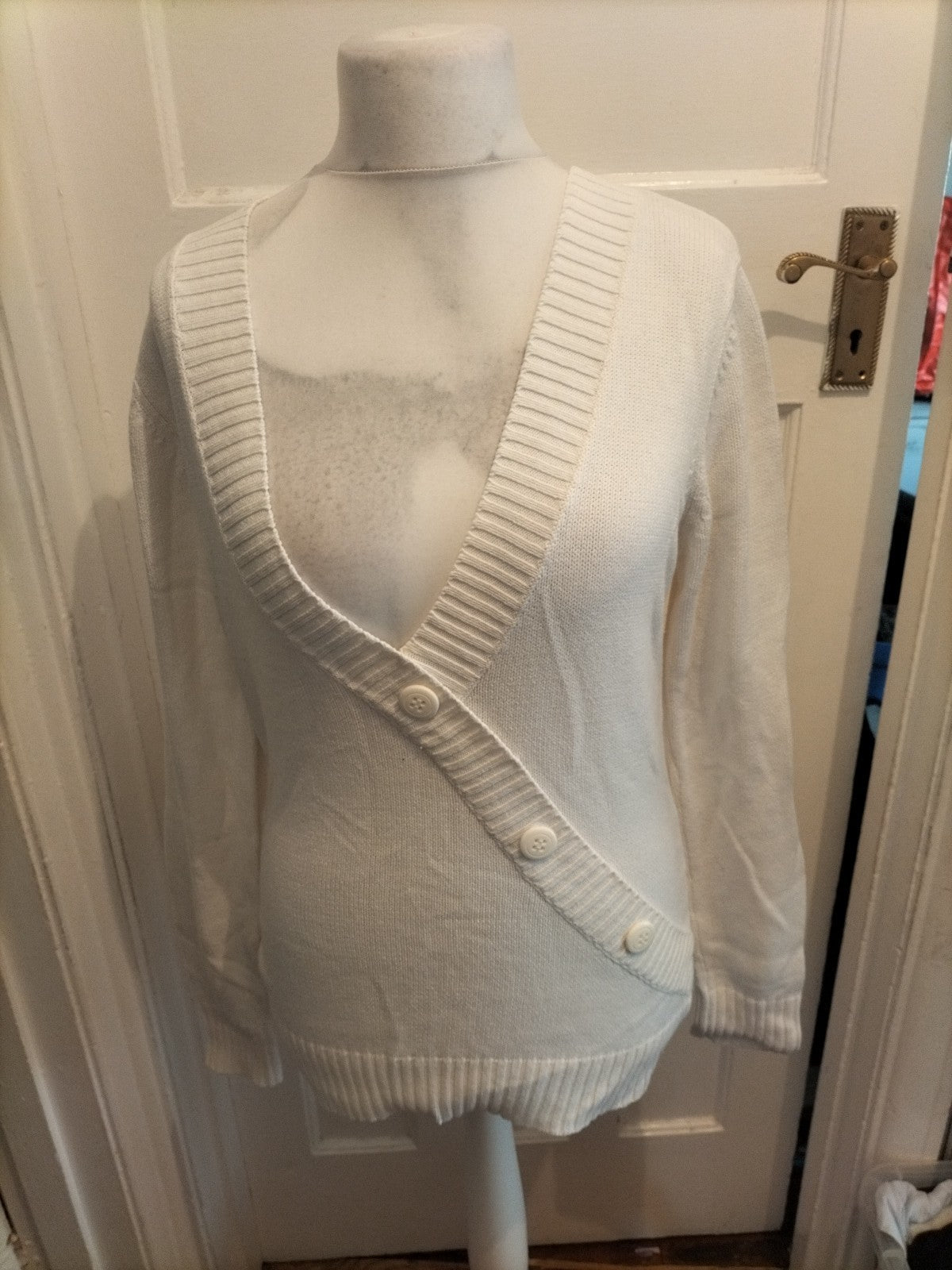 Mens Dockers Size Large White Long Sleeve V-neck Long Sleeve Jumper