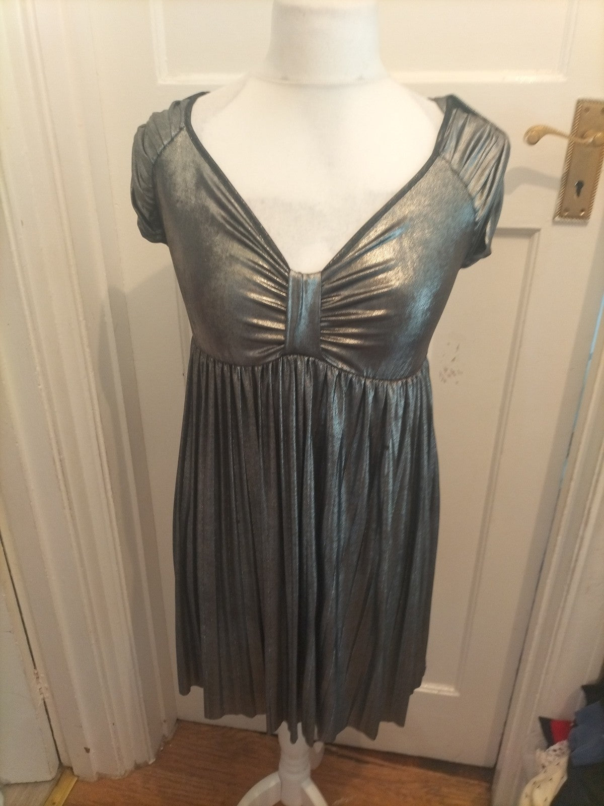 Ladies Garjana Size T2 Metallic Silver V Neck Dress