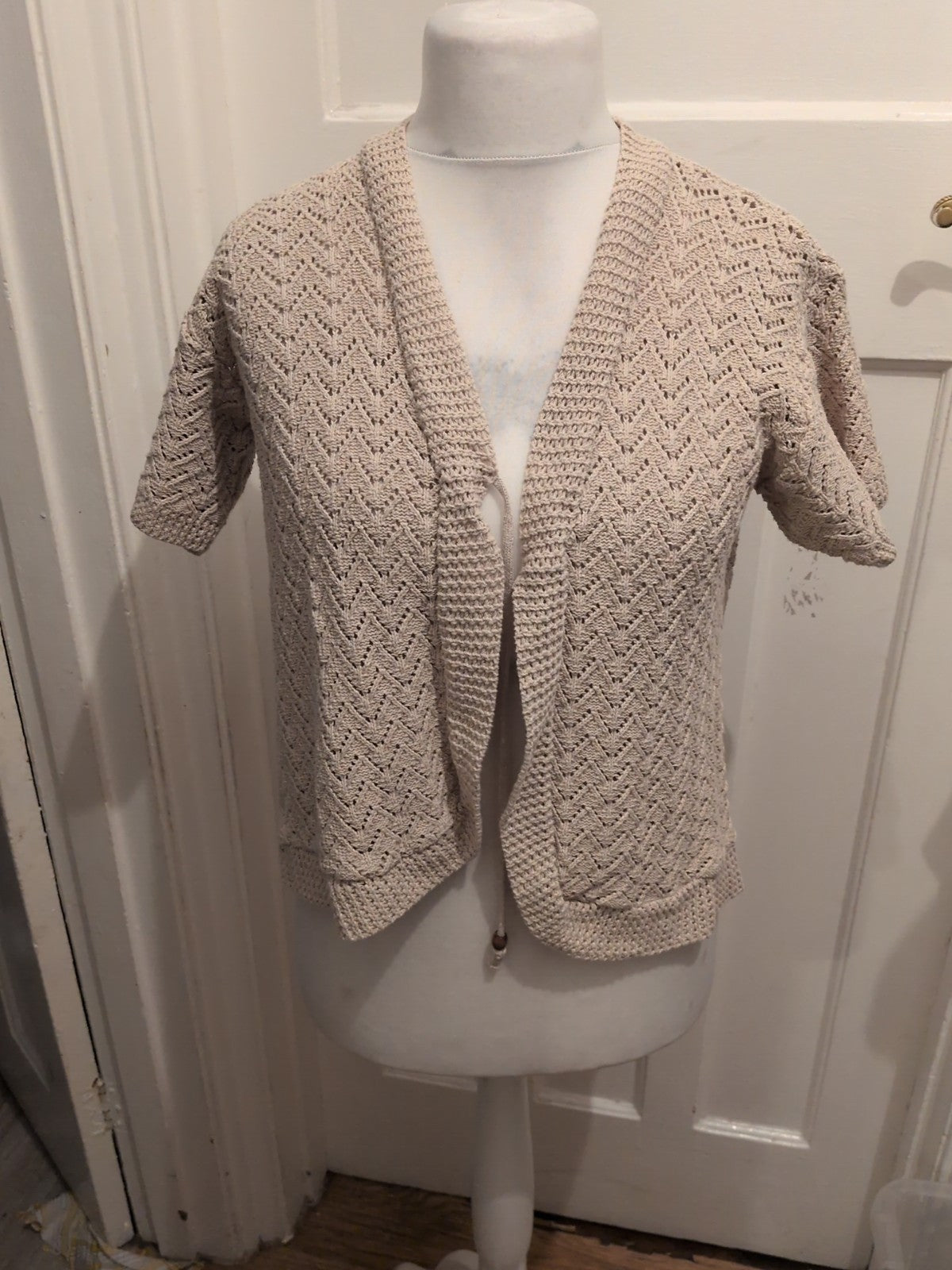 Medium Beige Knit Cardigan With Tie