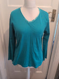 George 16 Turquoise Aqua Long Sleeve V Neck Blouse