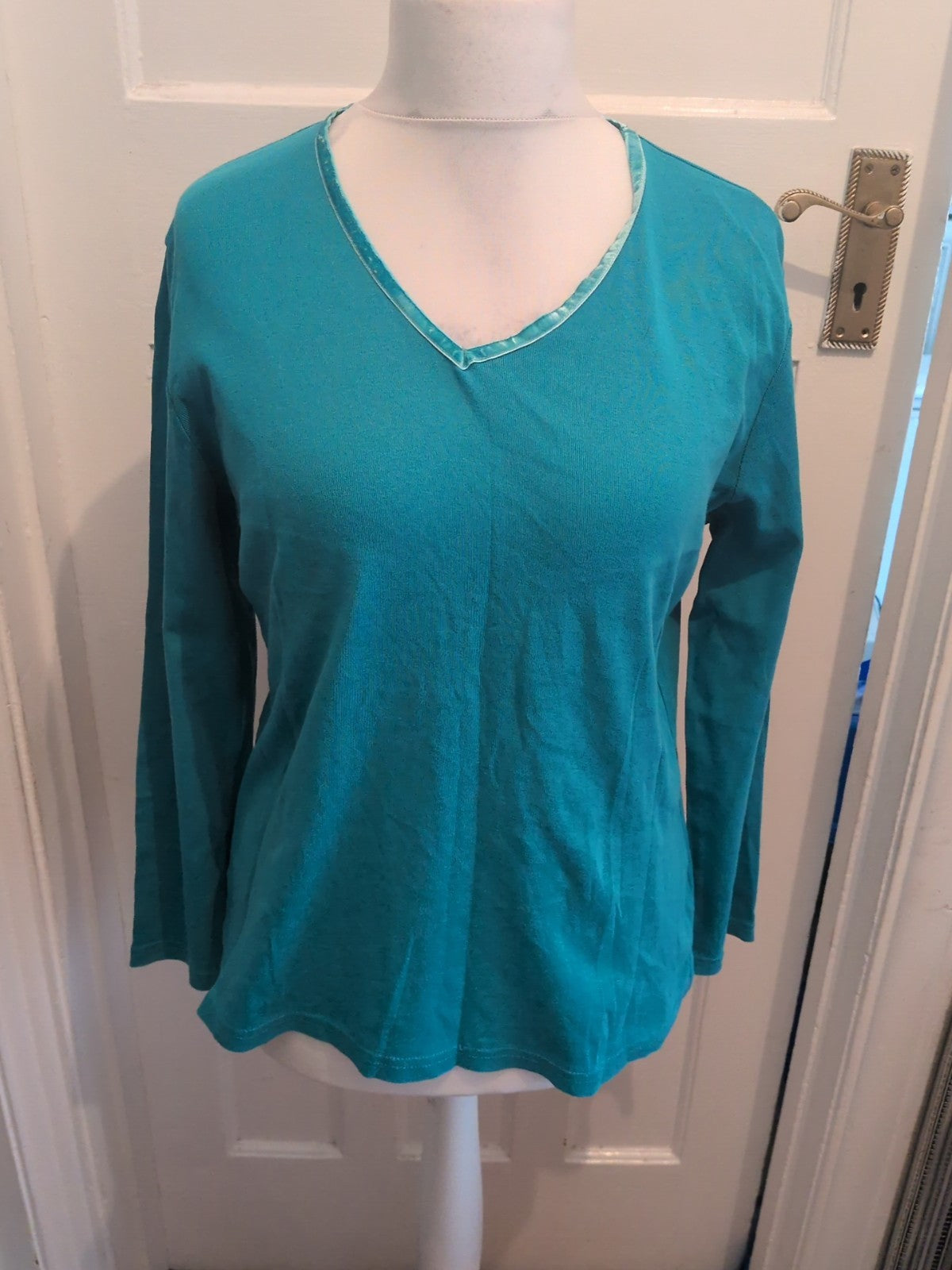 George 16 Turquoise Aqua Long Sleeve V Neck Blouse