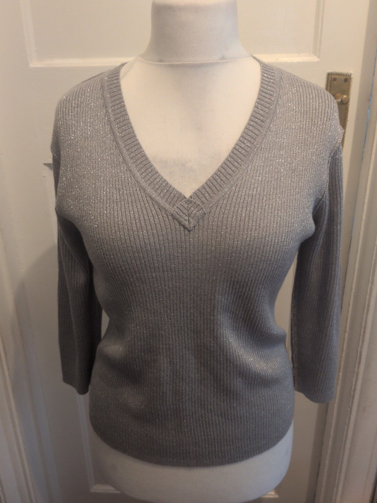 16-18 Shimmer Silver 3/4 Sleeve Blouse