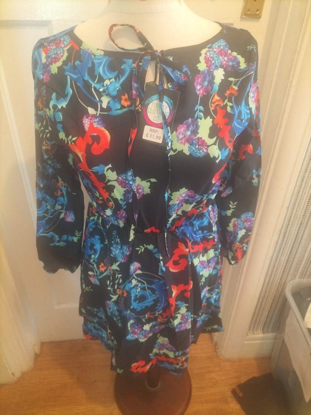 Brand New Ladies TorbayClothingCo A-Line Black Floral Long Sleeved Dress