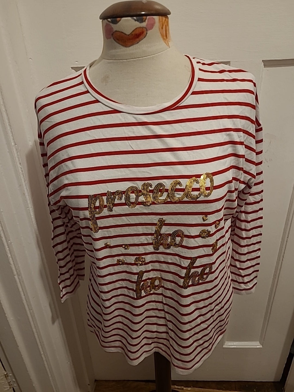 Ladies Debenhams Size 14 White And Red Striped Christmas Top