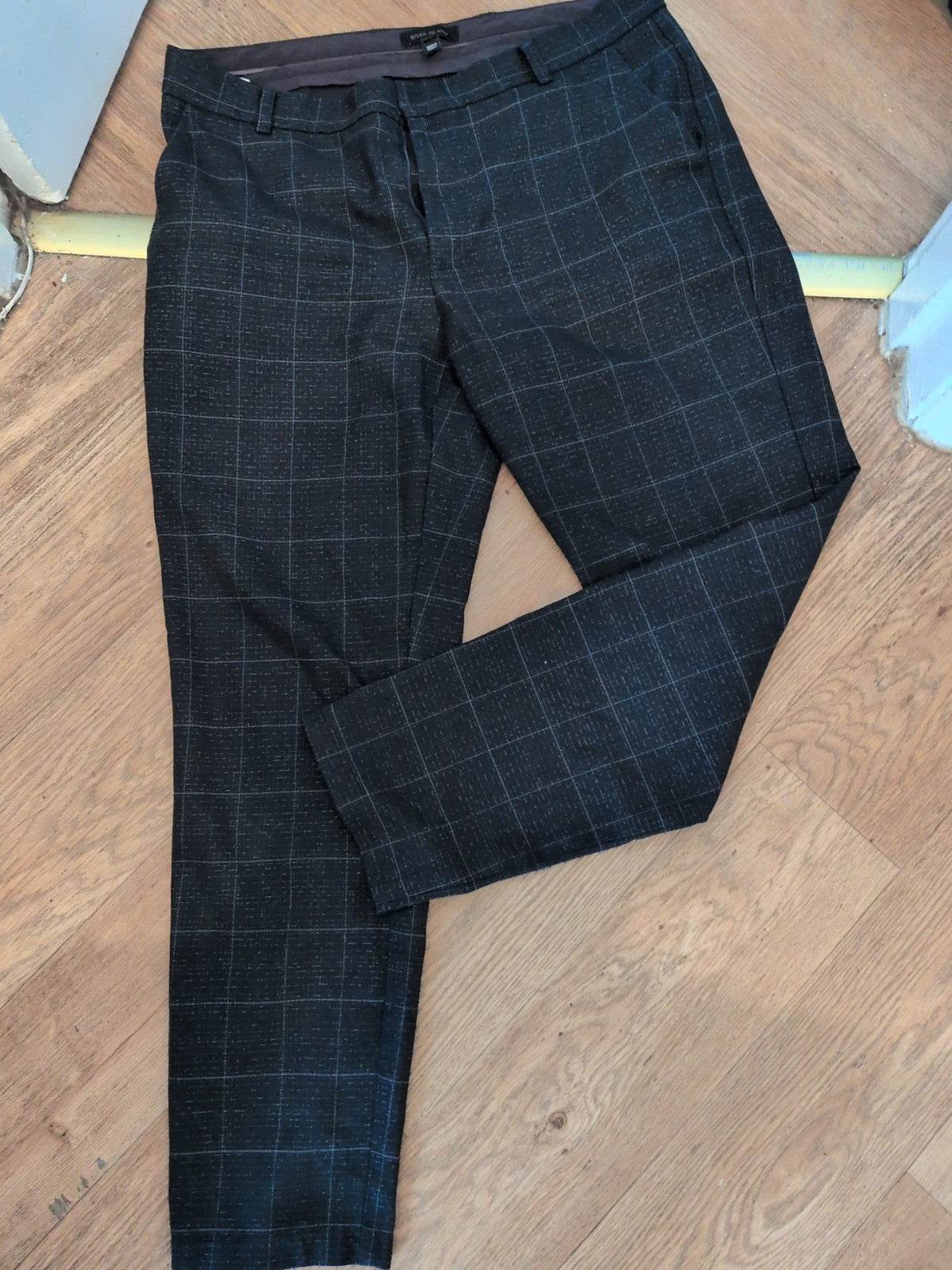 River Island 34L Navy Patterned Trousers