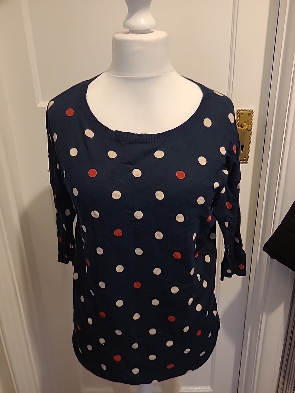 Ladies H&M Size 10 Navy Spotted Long Sleeved Top