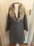 Ladies Julius Size Large All Wool Faux Fur Grey Jacket Lined Heavy